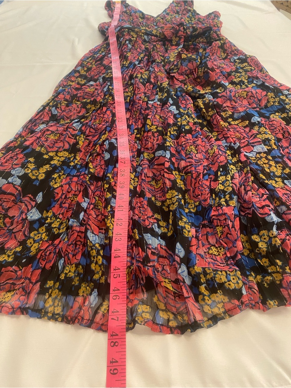 Modcloth Floral Sleeves Midi Dress Black Pink Red Gold Yellow Belted size XL - Picture 12 of 15